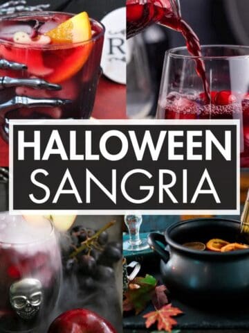 A collage of spooky cocktails with the text overlay: “Halloween Sangria”.