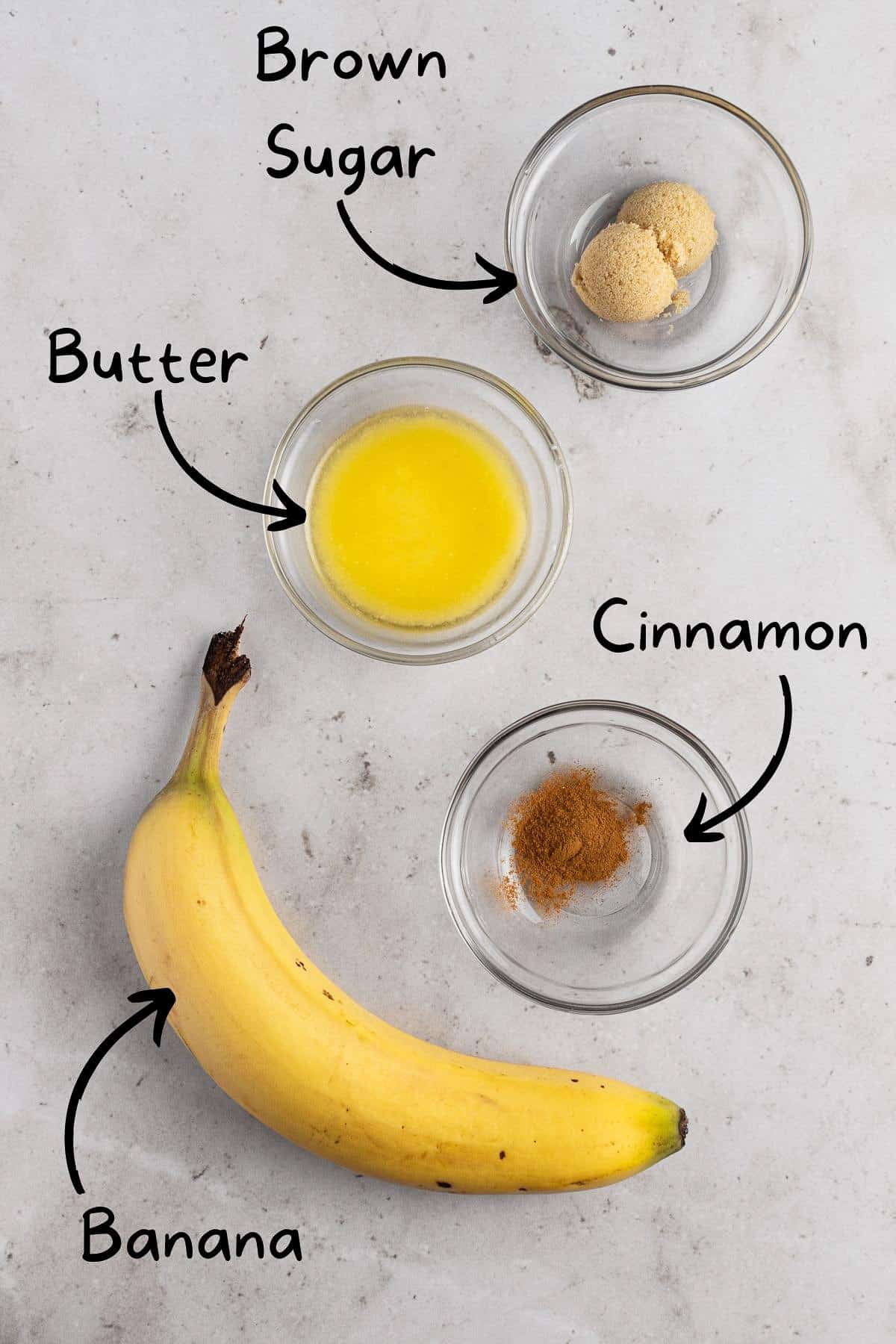 Ingredients needed to make the air fryer bananas.