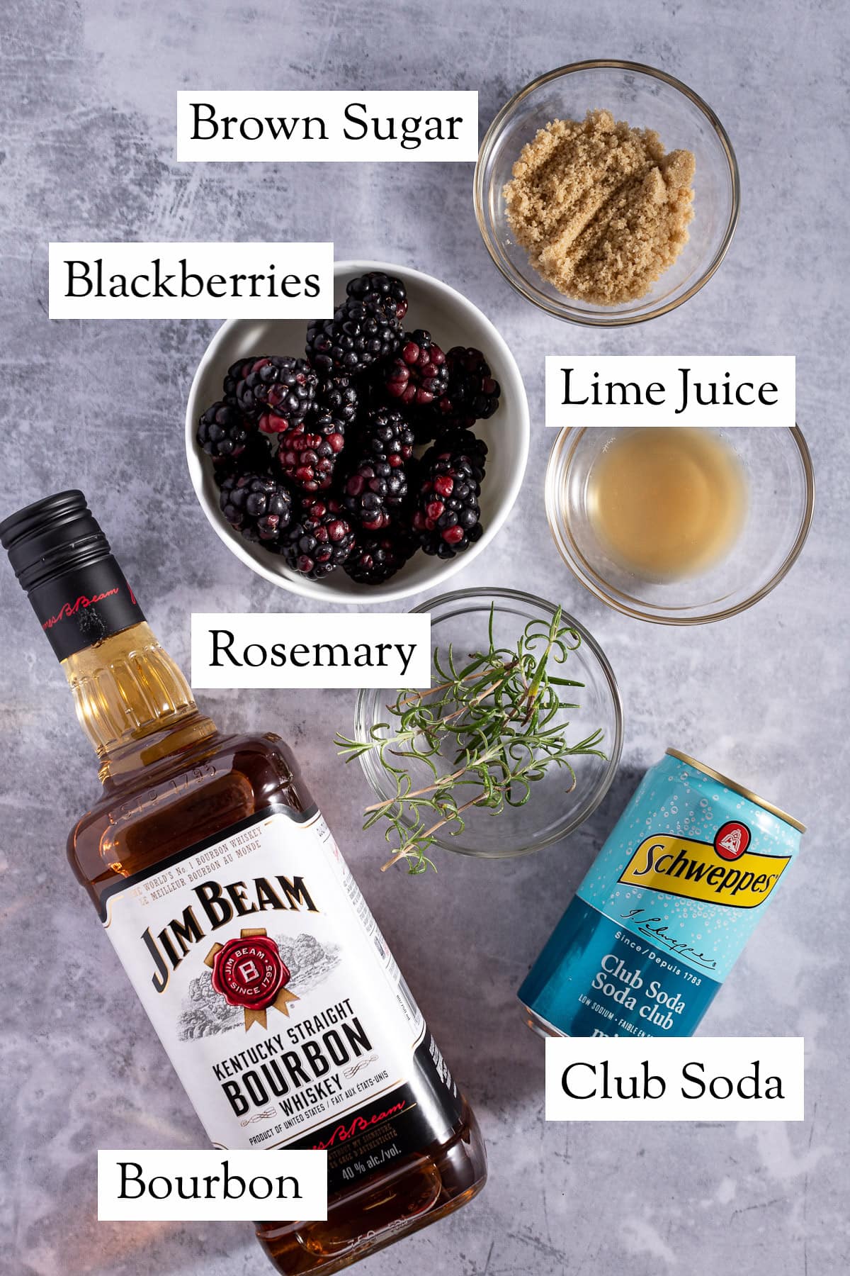 Overhead photo of the ingredients needed for the cocktail.