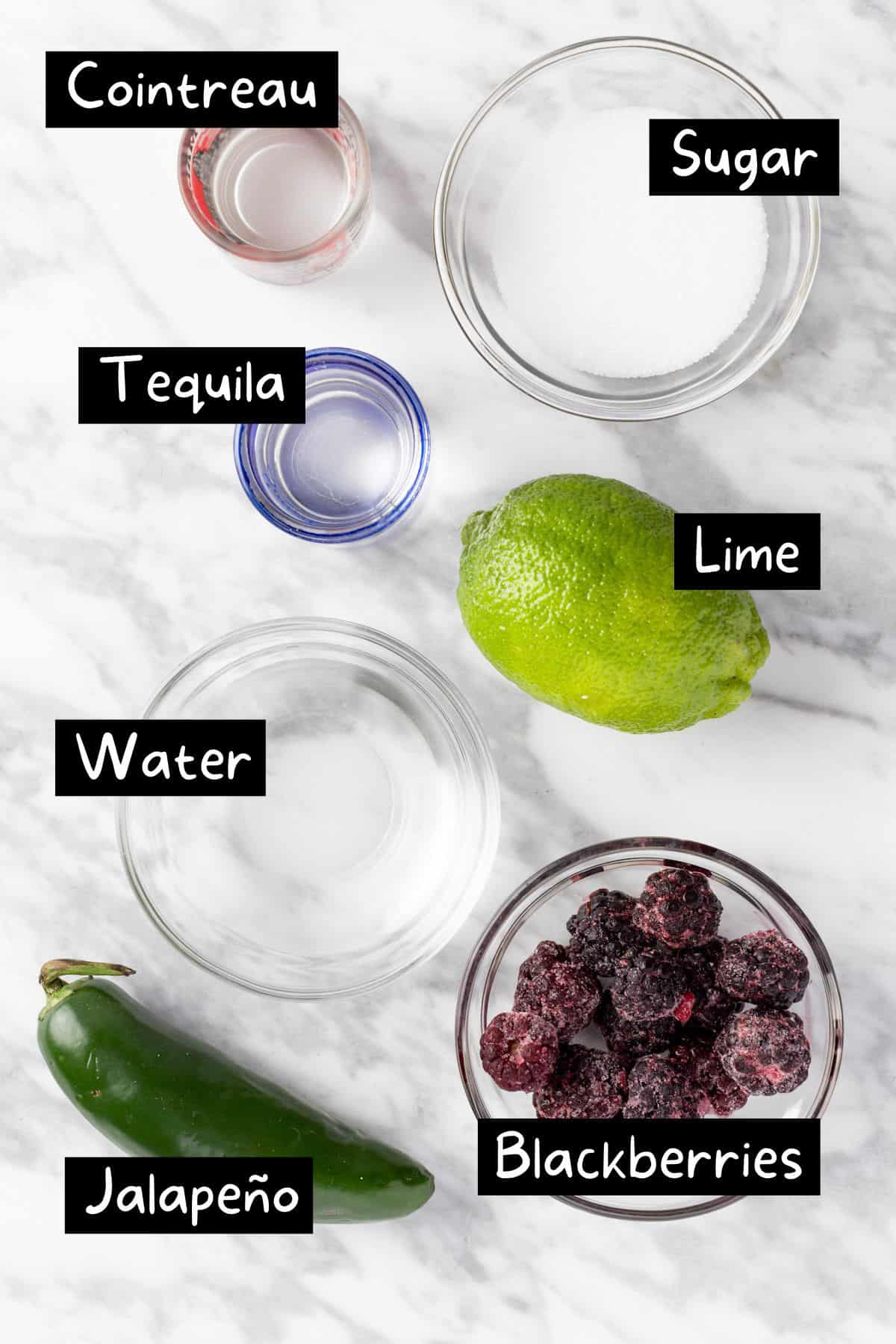 The ingredients needed to make the margarita.