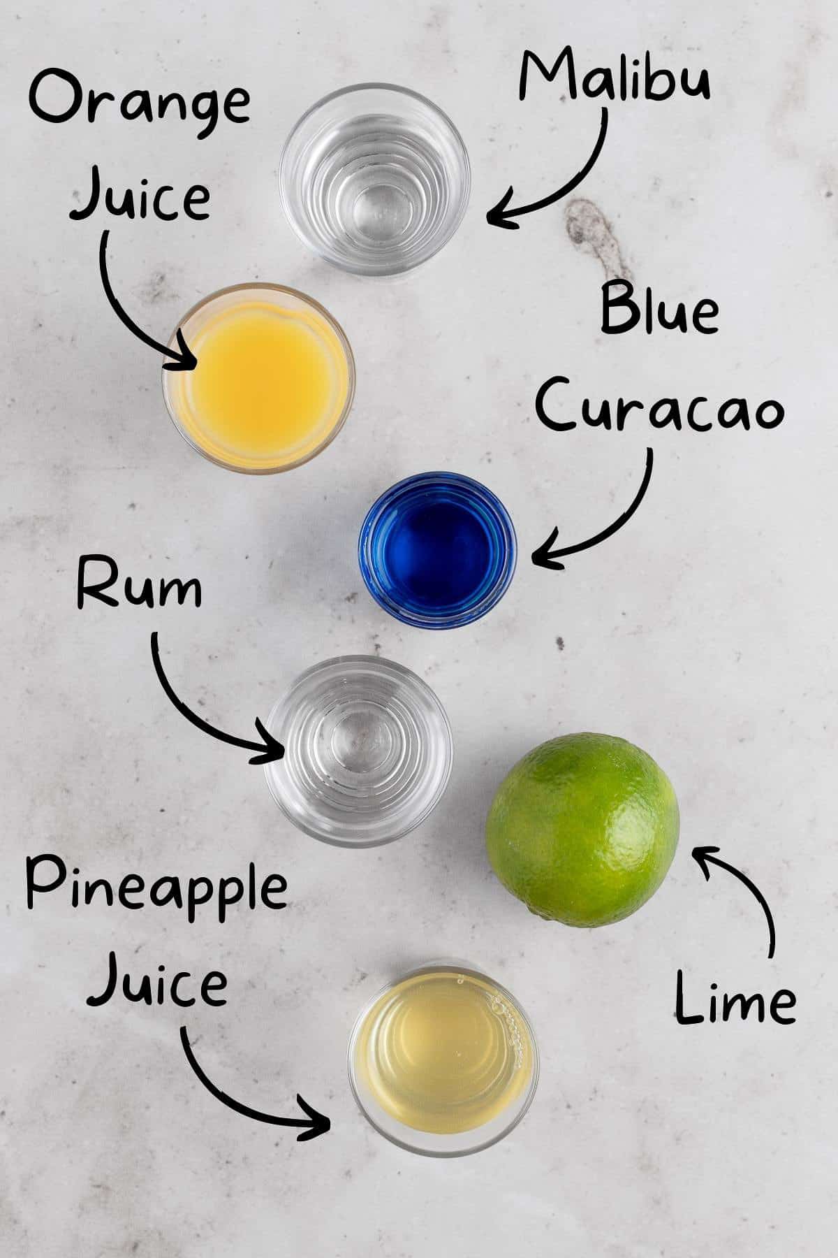 Ingredients needed to make the cocktail.