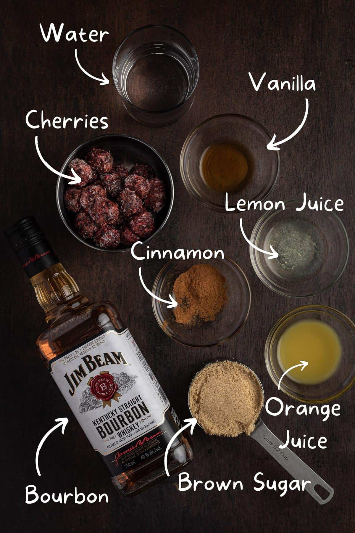 All the ingredients needed to make the cocktail.