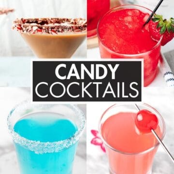 A collage of brightly colored cocktails with the text overlay: “Candy Cocktails”.