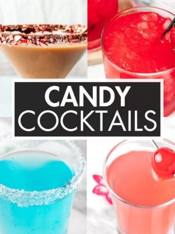 A collage of brightly colored cocktails with the text overlay: “Candy Cocktails”.