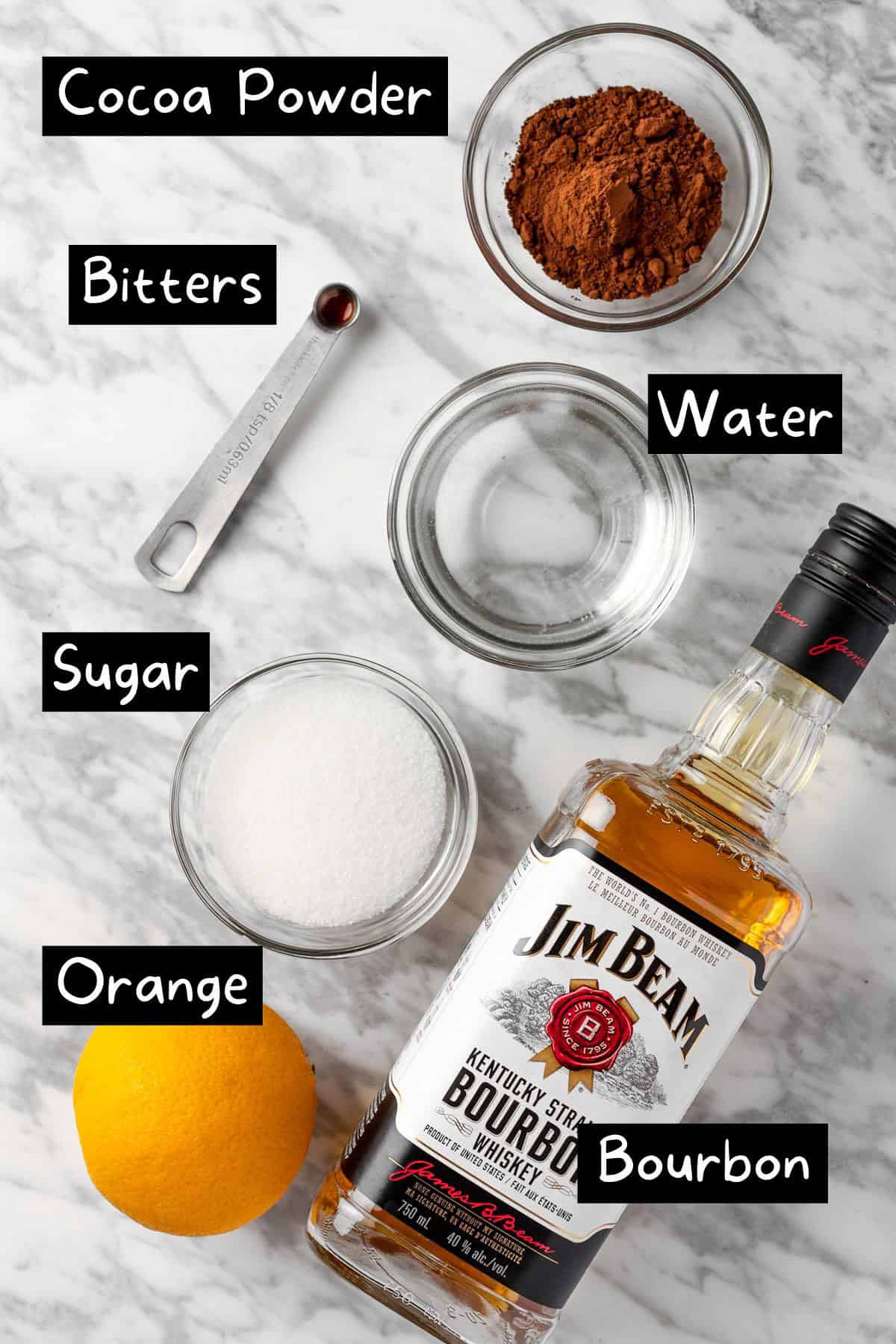 The ingredients needed to make the old fashioned.