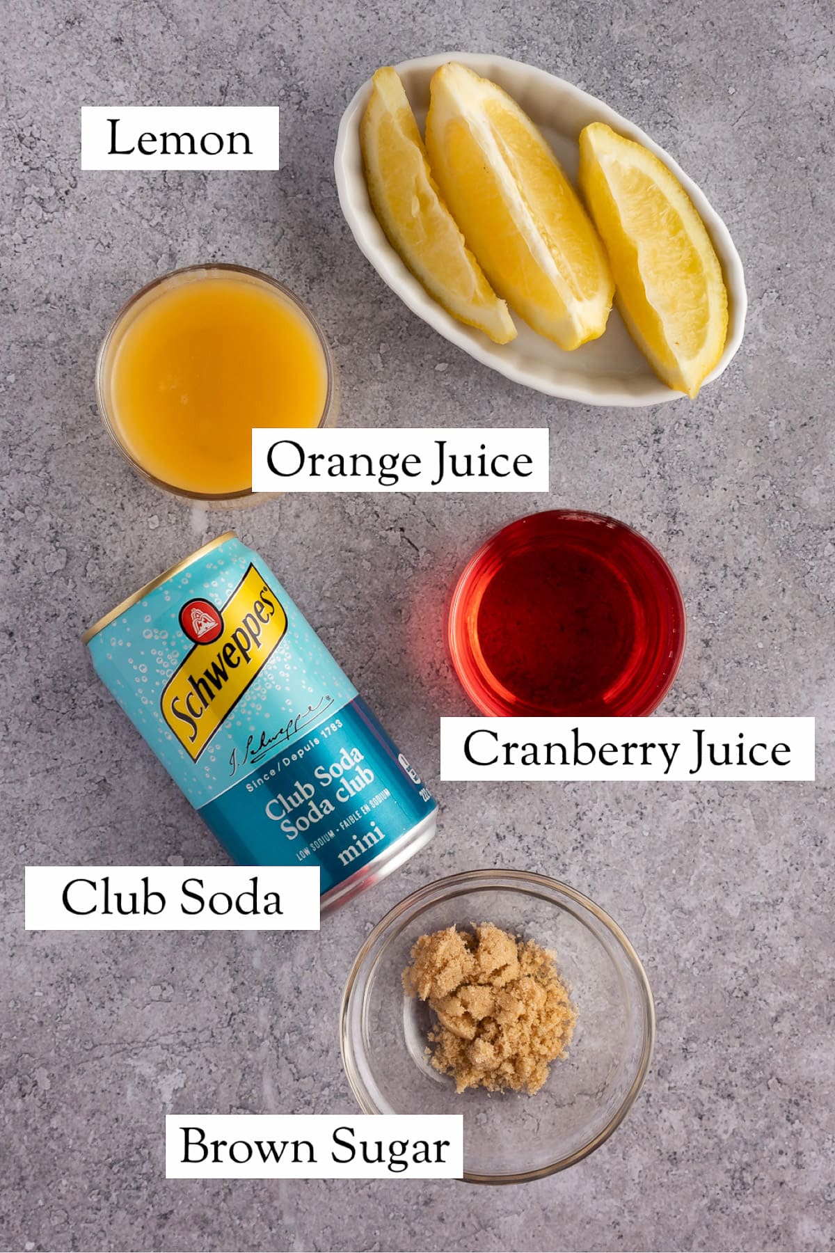 Overhead view of the ingredients needed to make this drink.