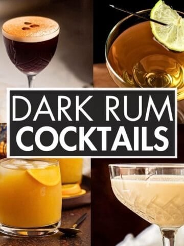 A collage of images with the text overlay: “dark rum cocktails”.