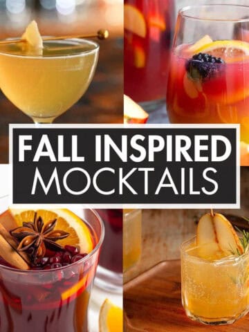 A collage of mocktails with the text overlay: “Fall Inspired Mocktails”.