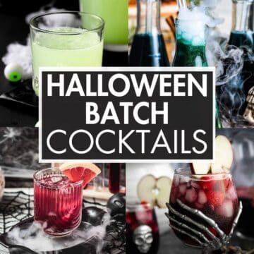 A collage of cocktails with the text overlay: “Halloween Batch Cocktails”.