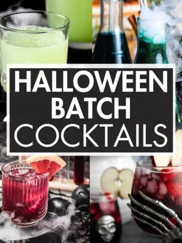 A collage of cocktails with the text overlay: “Halloween Batch Cocktails”.