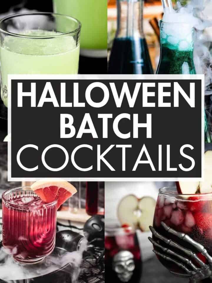 A collage of cocktails with the text overlay: “Halloween Batch Cocktails”.