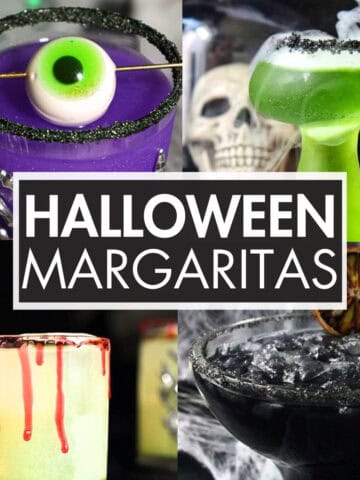 A collage of Halloween cocktails with the text overlay: “Halloween Margaritas”.