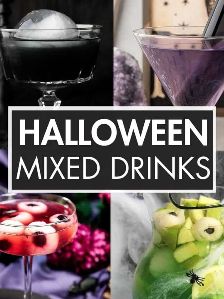 A collage of Halloween cocktails with the text overlay: “Halloween Mixed Drinks”.