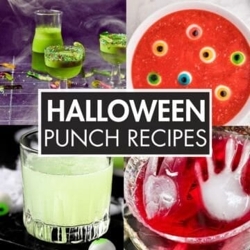 A collage of punch cocktails with the text overlay: “Halloween Punch Recipes”.