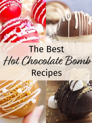 A collage of four different hot cocoa bomb recipes.