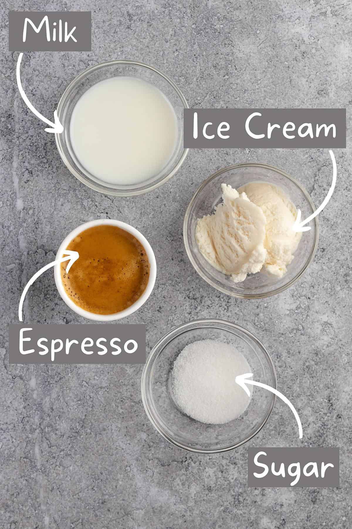 Ingredients needed to make the coffee ice cream.