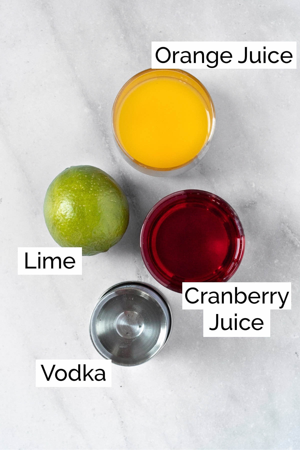 Overhead view of the ingredients needed to make this madras drink.