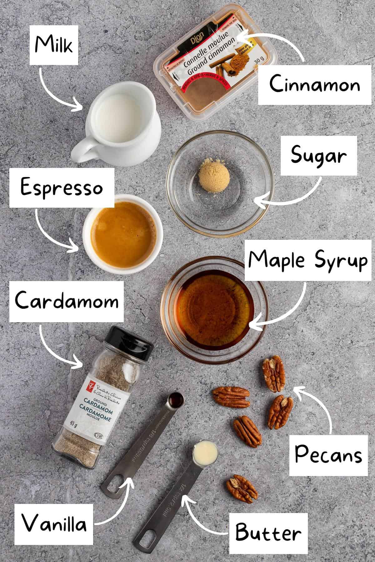 The ingredients needed to make the maple latte.