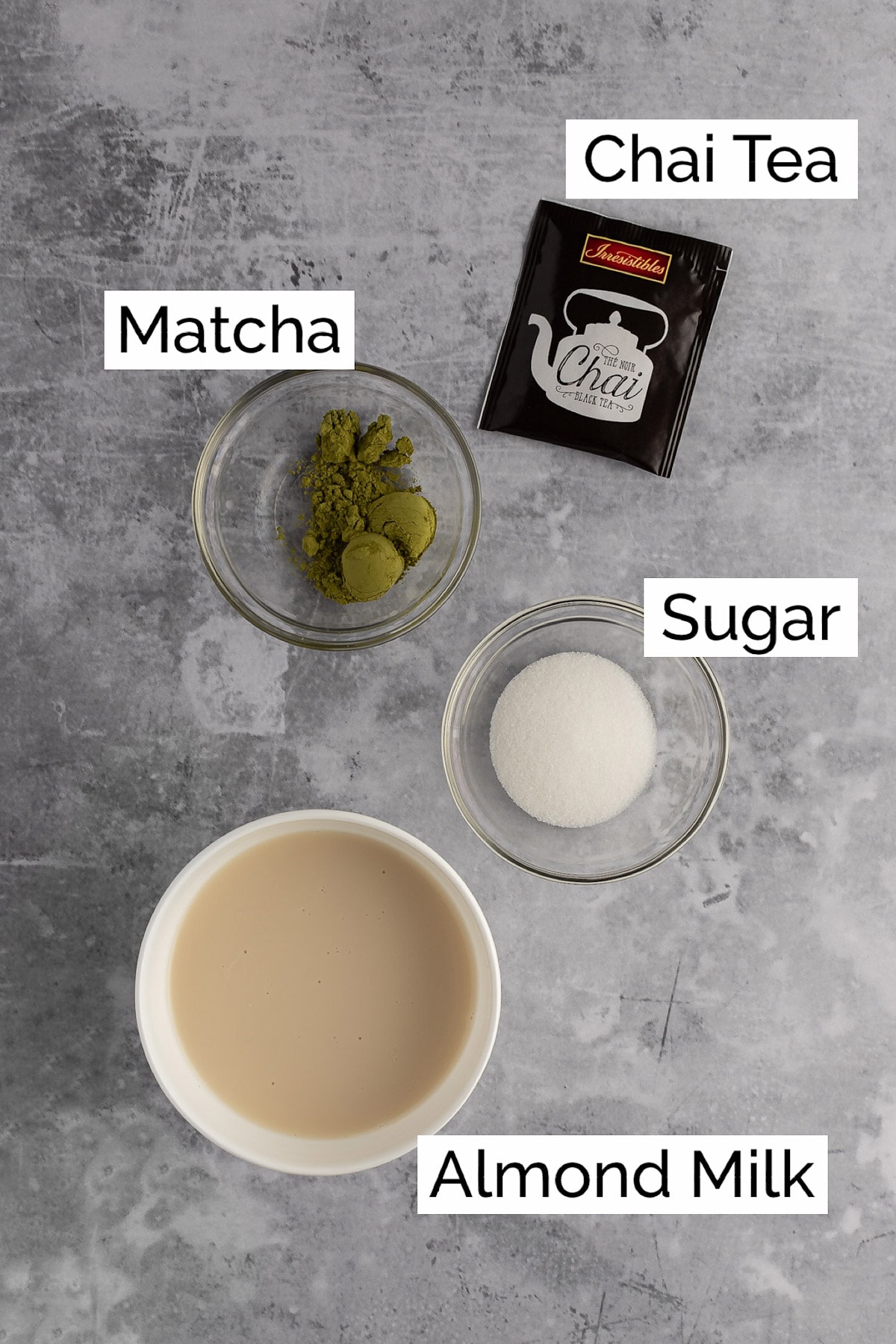 Overhead view of the ingredients needed to make the latte.
