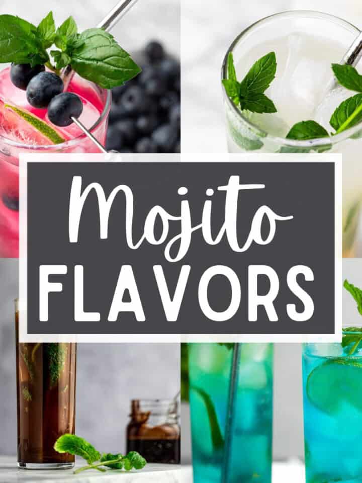 A collage of four mojitos with the text overlay: Mojito Flavors.