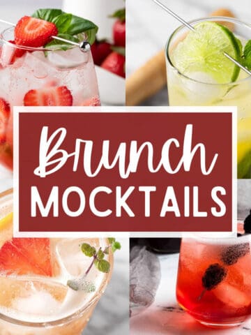 A collage of 4 non alcoholic brunch drinks with the text overlay: Brunch Mocktails.