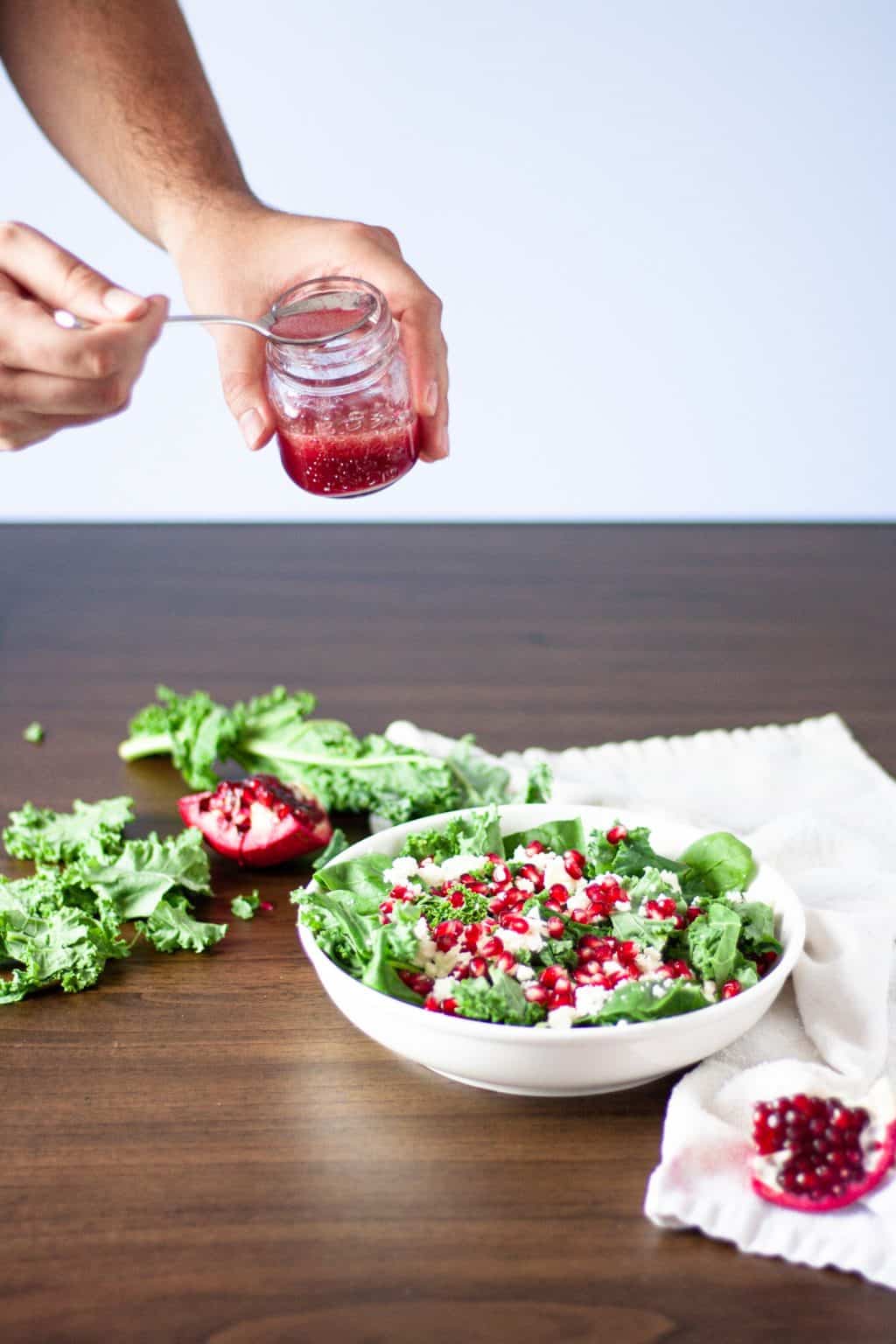 Pomegranate Kale Salad with Feta & Pomegranate Vinaigrette The