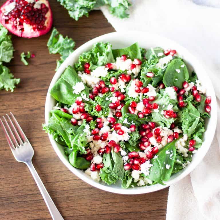 Pomegranate Kale Salad with Feta & Pomegranate Vinaigrette The