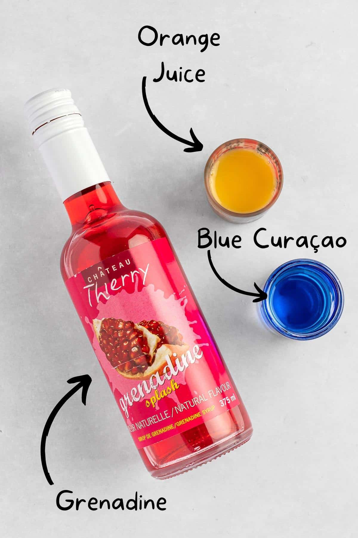 The ingredients needed to make the rainbow shots.