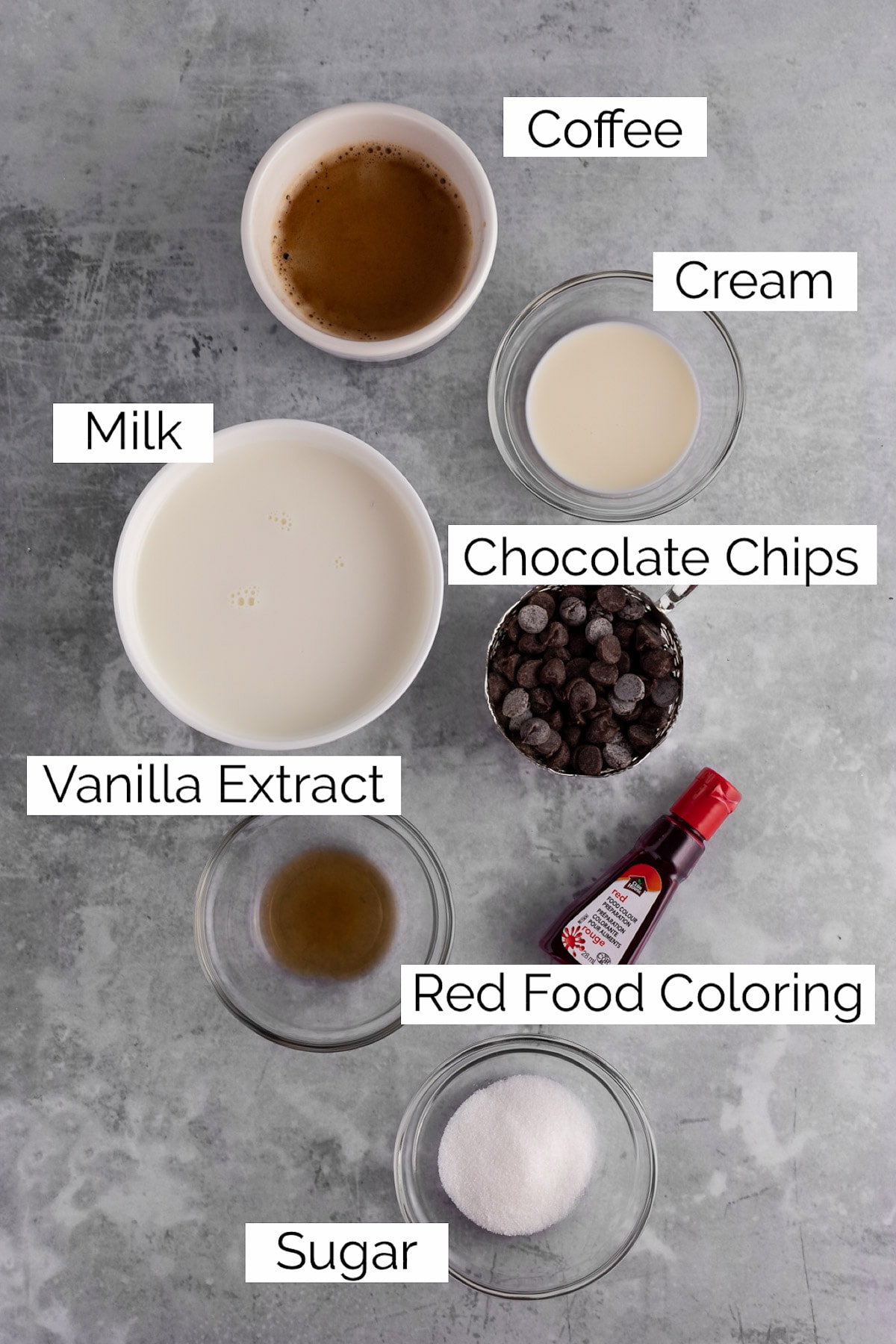 Overhead photo of the ingredients needed to make the latte.
