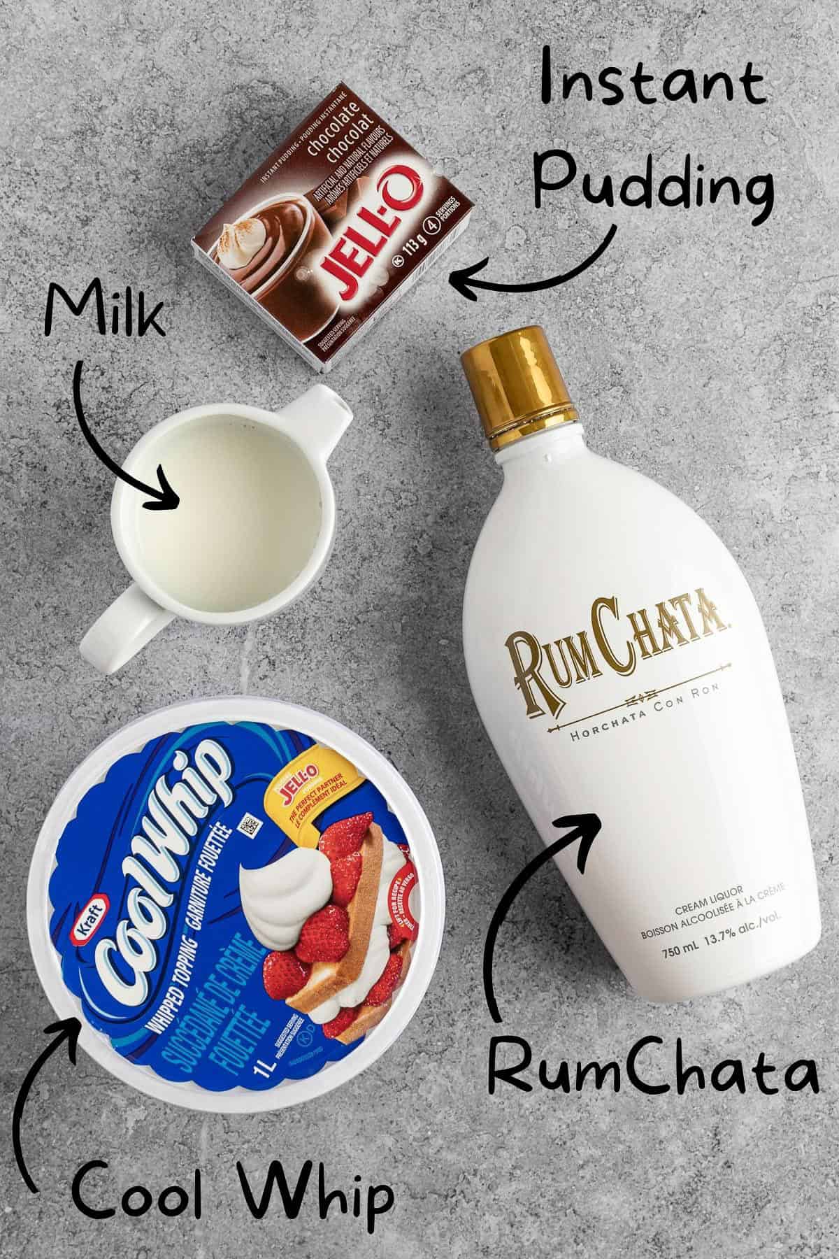 The ingredients needed to make the pudding shots.