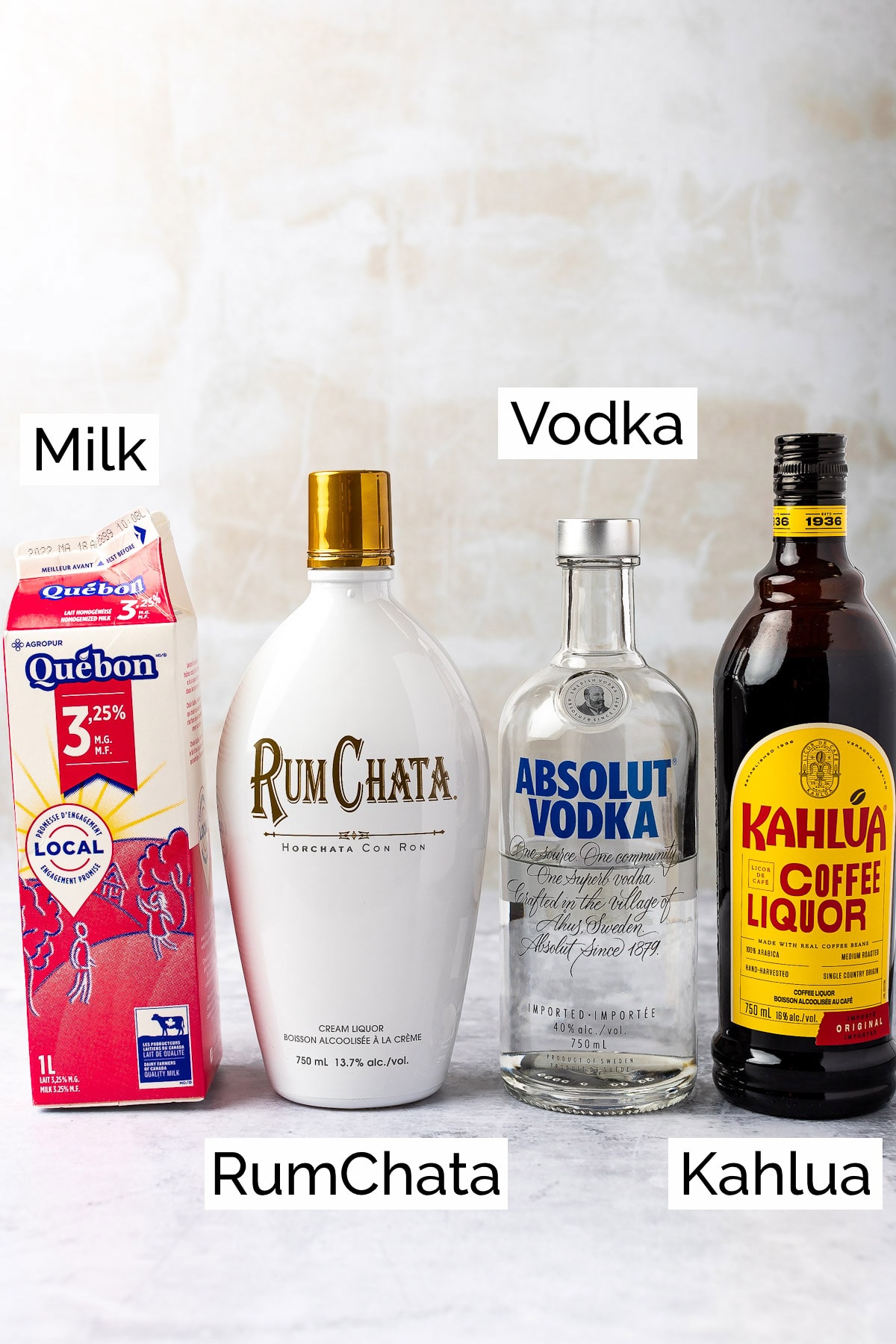 The ingredients needed to make the cocktail.