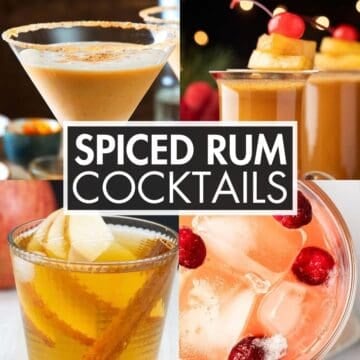 A collage of cocktails with the text overlay: “Spiced Rum Cocktails”.