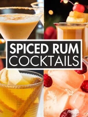 A collage of cocktails with the text overlay: “Spiced Rum Cocktails”.