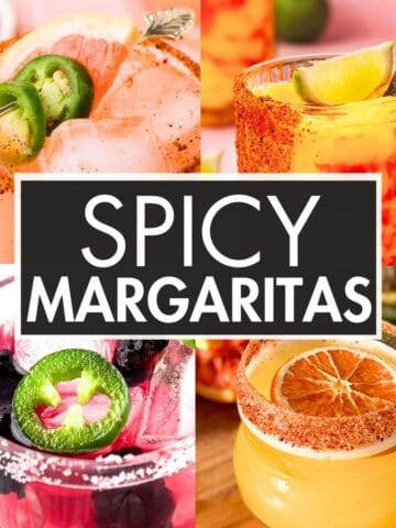 A collage of margarita recipes with the text overlay: “Spicy Margaritas”.