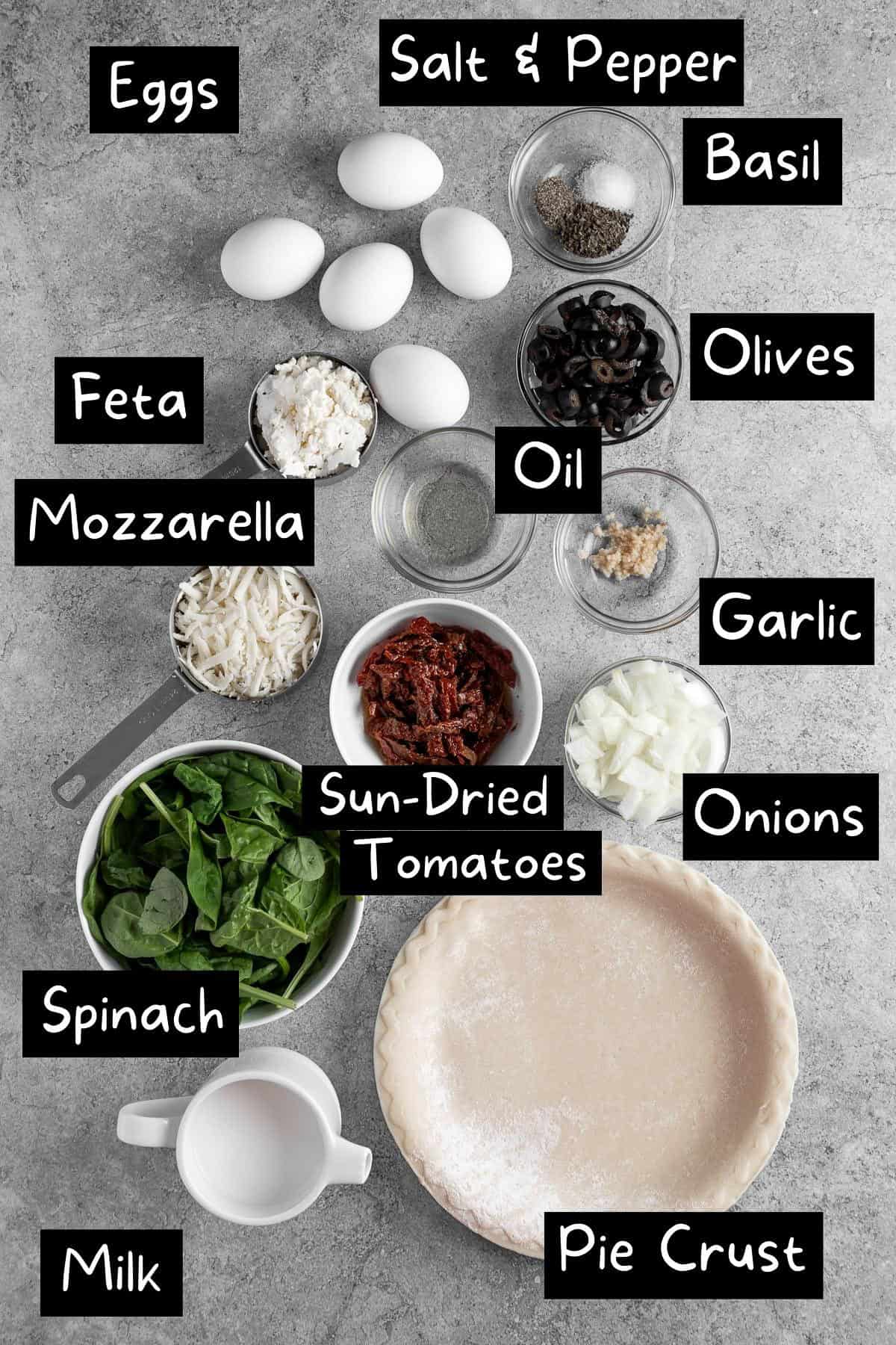 The ingredients needed to make the quiche.