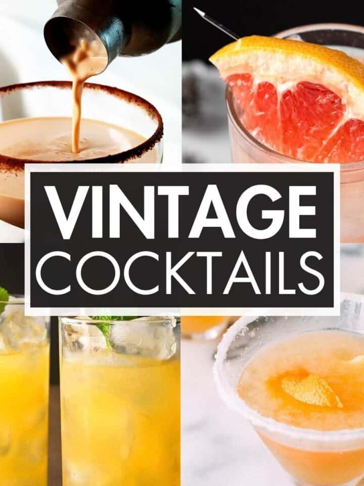 A collage of cocktail recipes with the text overlay: “Vintage Cocktails”.