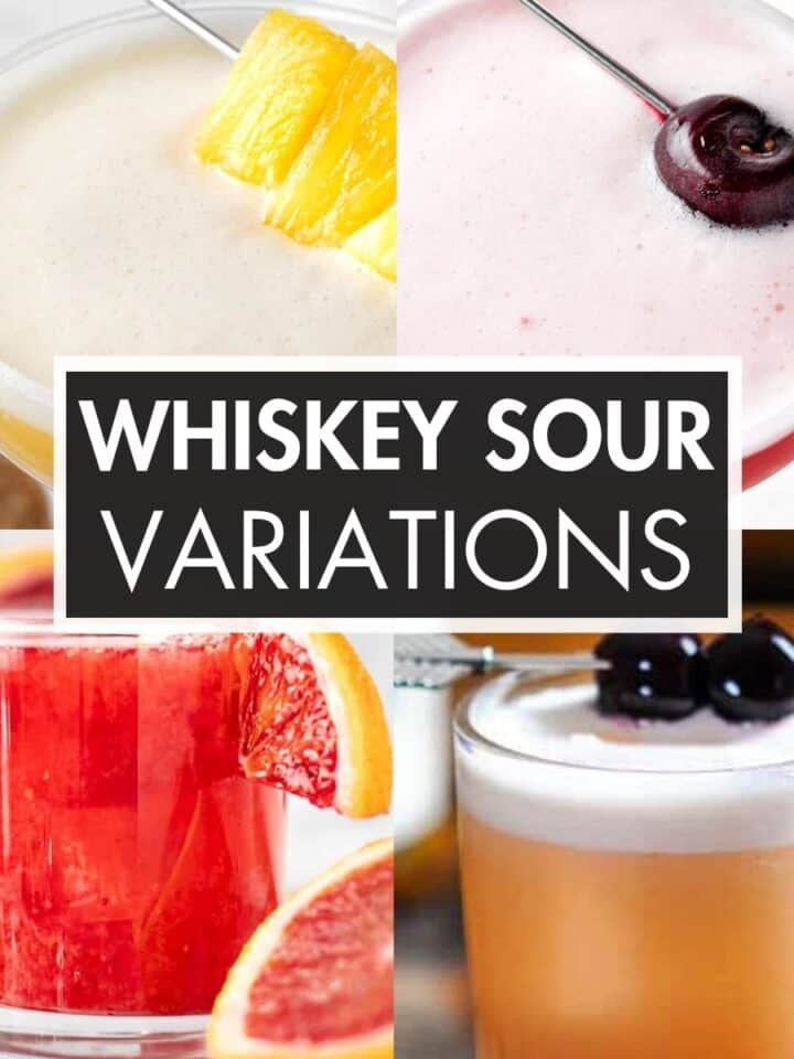 A collage of cocktails with the text overlay: “Whiskey Sour Variations”.